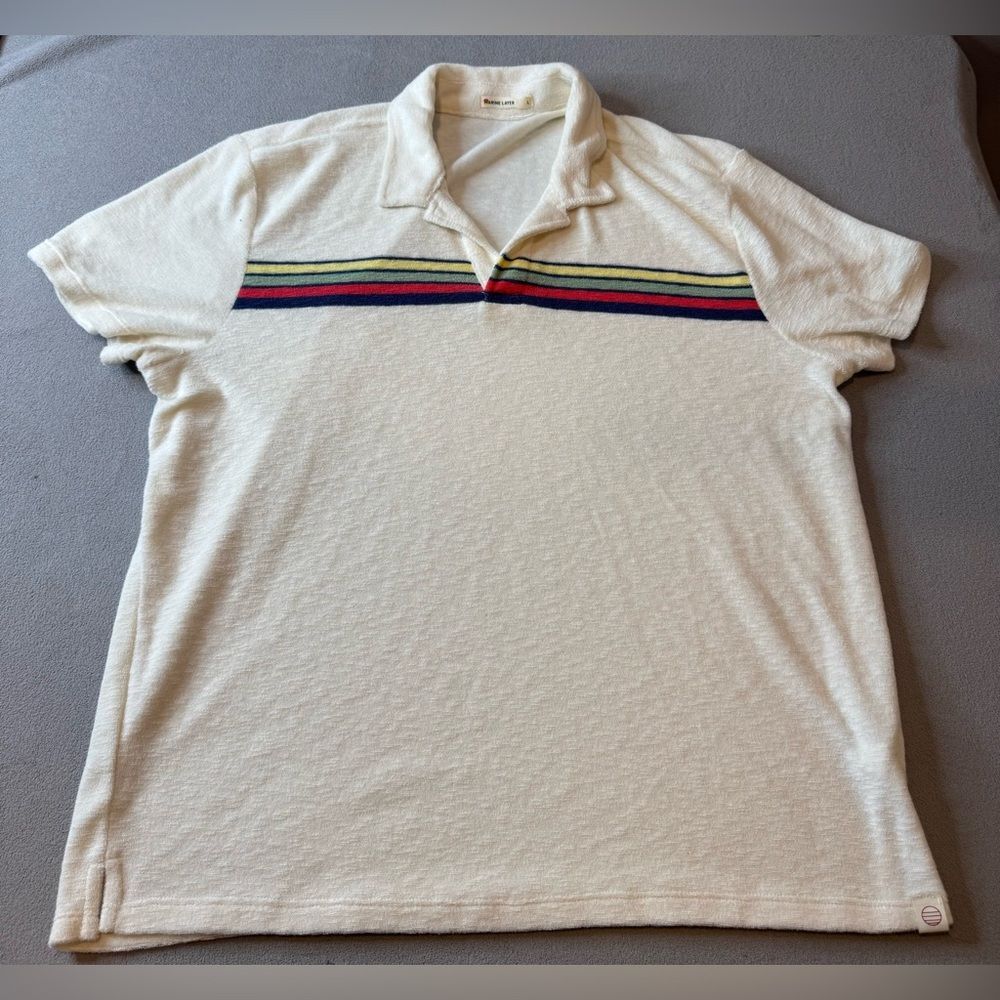 Marine Layer Terry Out Stripe Polo in Fog Sunset Stripe Size L for men’s - Picture 3 of 15